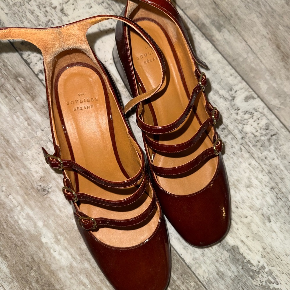Sézane Patent Mahogany (Burgundy) Patent Mary Jane Block Heel Flats - Picture 8 of 8
